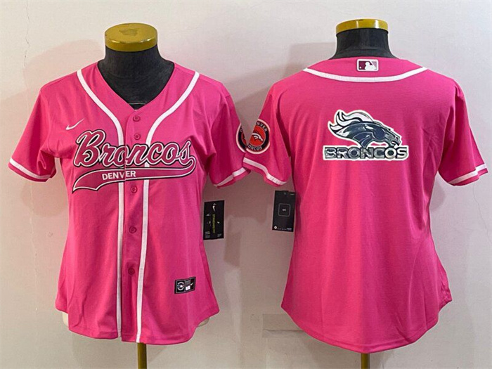 Women's Denver Broncos Pink Team Big Logo With Patch Cool Base Stitched Baseball Jersey(Run Small) Women's Denver Broncos Pink Team Big Logo With Patch Cool Base Stitched Baseball Jersey(Run Small)