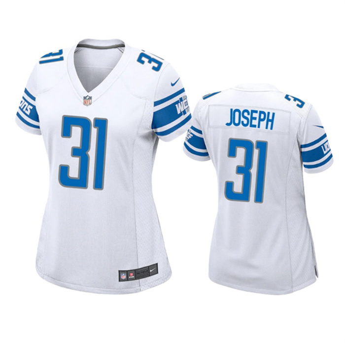 Women's Detroit Lions #31 Kerby Joseph White Stitched Jersey(Run Smaller) Women's Detroit Lions #31 Kerby Joseph White Stitched Jersey(Run Smaller)