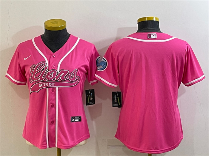Women's Detroit Lions Blank Pink With Patch Cool Base Stitched Baseball Jersey(Run Small) Women's Detroit Lions Blank Pink With Patch Cool Base Stitched Baseball Jersey(Run Small)