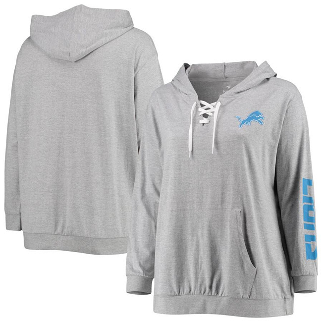 Women's Detroit Lions Heather Gray Lace-Up Pullover Hoodie Women's Detroit Lions Heather Gray Lace-Up Pullover Hoodie