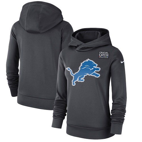 Women's Detroit Lions Nike Anthracite Crucial Catch Performance Pullover Hoodie