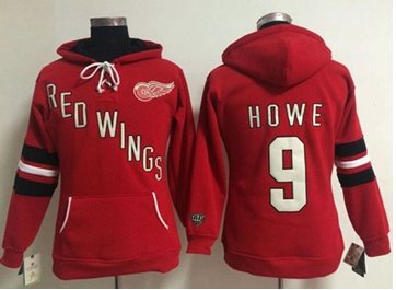 Women's Detroit Red Wings #9 Gordie Howe Red Old Time Heidi NHL Hoodie