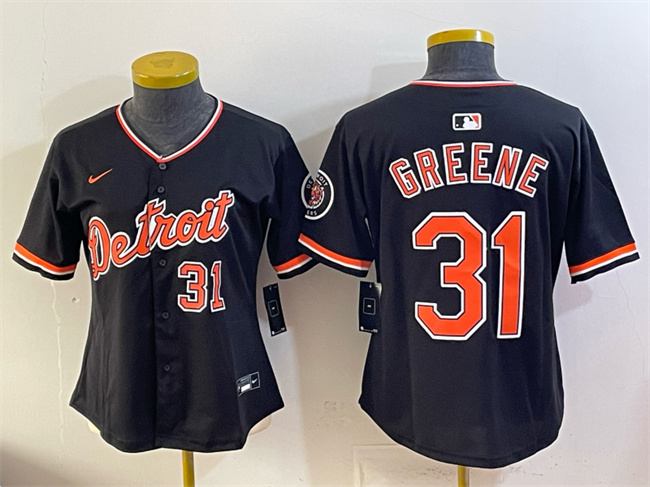 Women's Detroit Tigers #31 Riley Greene Black 2026 Alternate Vapor Premier Limited Stitched Baseball Jersey(Run Small) Women's Detroit Tigers #31 Riley Greene Black 2026 Alternate Vapor Premier Limited Stitched Baseball Jersey(Run Small)