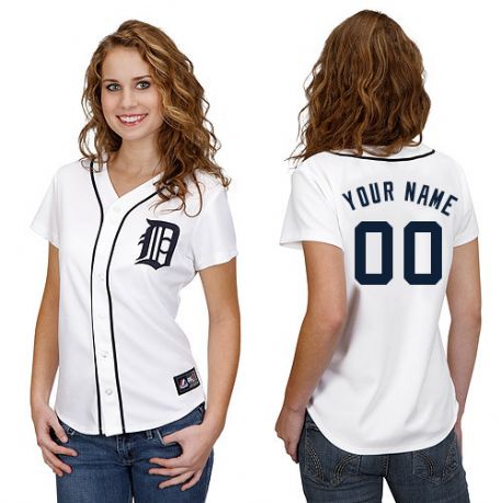 Women's Detroit Tigers Home White Customized Jersey Women's Detroit Tigers Home White Customized Jersey