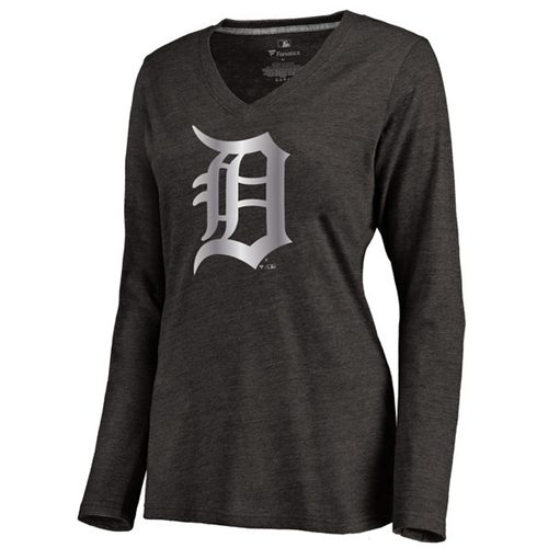 Women's Detroit Tigers Platinum Collection Long Sleeve V-Neck Tri-Blend T-Shirt Black Women's Detroit Tigers Platinum Collection Long Sleeve V-Neck Tri-Blend T-Shirt Black