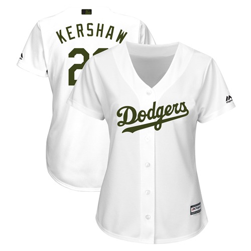 Women's Dodgers #22 Clayton Kershaw White 2018 Memorial Day Cool Base Women's Stitched Baseball Jersey