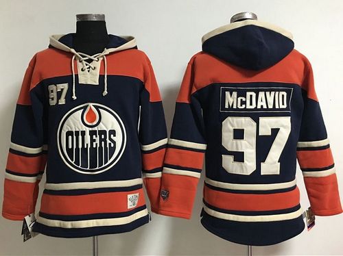 Women's Edmonton Oilers #97 Connor McDavid Navy Blue Old Time Lacer NHL Hoodie Women's Edmonton Oilers #97 Connor McDavid Navy Blue Old Time Lacer NHL Hoodie
