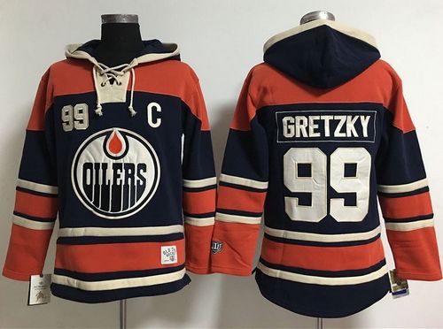 Women's Edmonton Oilers #99 Wayne Gretzky Navy Blue Old Time Lacer NHL Hoodie Women's Edmonton Oilers #99 Wayne Gretzky Navy Blue Old Time Lacer NHL Hoodie