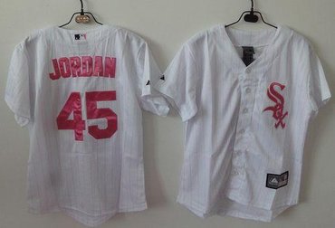Women's Fashion Chicago White Sox #45 Michael Jordan White(Pink Strip)Baseball Jersey Women's Fashion Chicago White Sox #45 Michael Jordan White(Pink Strip)Baseball Jersey