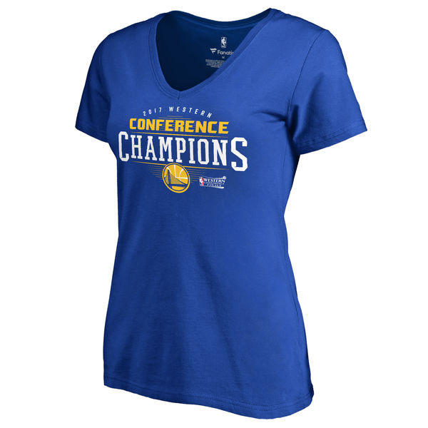 Women's Golden State Warriors Fanatics Branded Royal 2017 Western Conference Champions Plus Size Crossover V Neck T-Shirt Women's Golden State Warriors Fanatics Branded Royal 2017 Western Conference Champions Plus Size Crossover V Neck T-Shirt