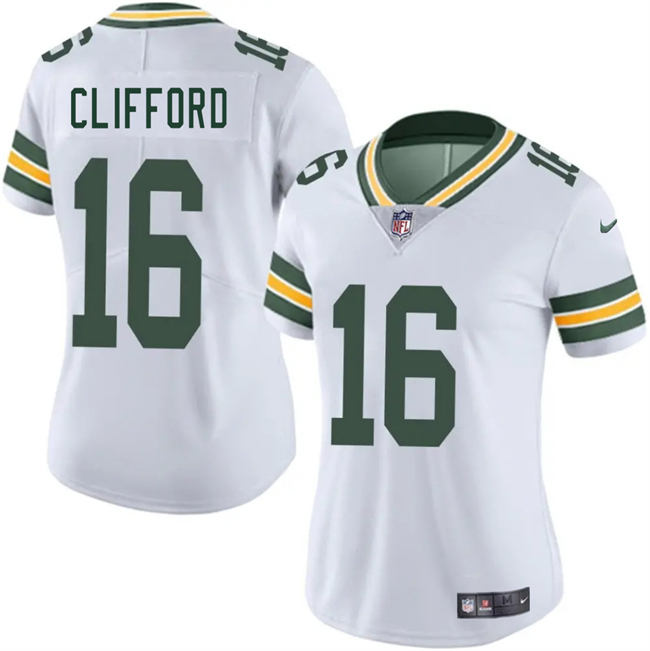 Women's Green Bay Packers #16 Sean Clifford White 2025 Vapor Untouchable Limited Stitched Jersey(Run Small) Women's Green Bay Packers #16 Sean Clifford White 2025 Vapor Untouchable Limited Stitched Jersey(Run Small)