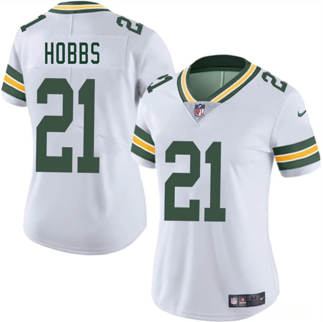 Women's Green Bay Packers #21 Nate Hobbs White 2025 Vapor Untouchable Limited Stitched Jersey(Run Small) Women's Green Bay Packers #21 Nate Hobbs White 2025 Vapor Untouchable Limited Stitched Jersey(Run Small)