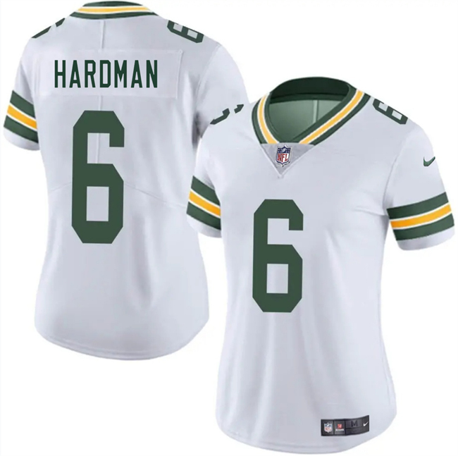 Women's Green Bay Packers #6 Mecole Hardman White 2025 Vapor Untouchable Limited Stitched Jersey(Run Small) Women's Green Bay Packers #6 Mecole Hardman White 2025 Vapor Untouchable Limited Stitched Jersey(Run Small)