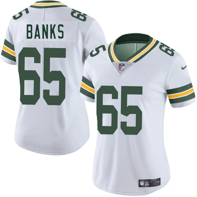 Women's Green Bay Packers #65 Aaron Banks White 2025 Vapor Untouchable Limited Stitched Jersey(Run Small) Women's Green Bay Packers #65 Aaron Banks White 2025 Vapor Untouchable Limited Stitched Jersey(Run Small)