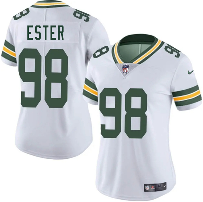 Women's Green Bay Packers #98 James Ester White 2025 Vapor Untouchable Limited Stitched Jersey(Run Small) Women's Green Bay Packers #98 James Ester White 2025 Vapor Untouchable Limited Stitched Jersey(Run Small)