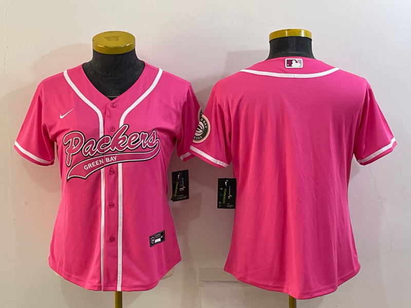 Women's Green Bay Packers Blank Pink With Patch Cool Base Stitched Baseball Jersey(Run Small) Women's Green Bay Packers Blank Pink With Patch Cool Base Stitched Baseball Jersey(Run Small)