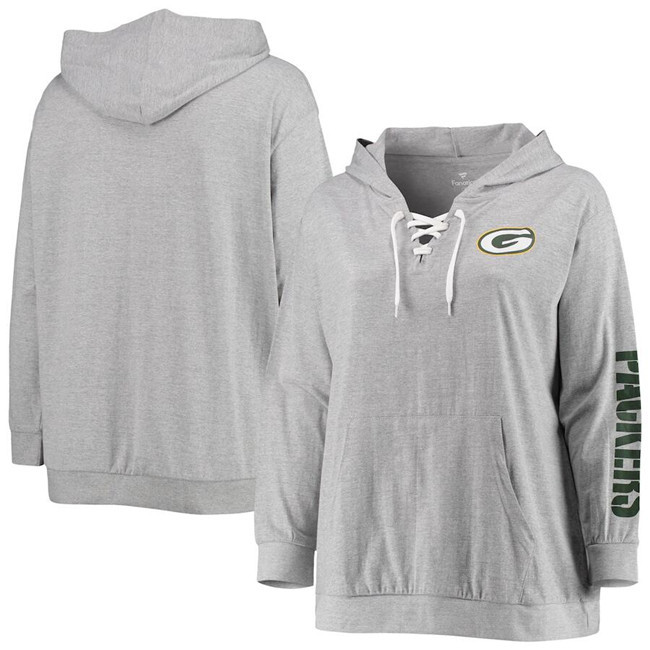 Women's Green Bay Packers Heathered Gray Lace-Up Pullover Hoodie Women's Green Bay Packers Heathered Gray Lace-Up Pullover Hoodie