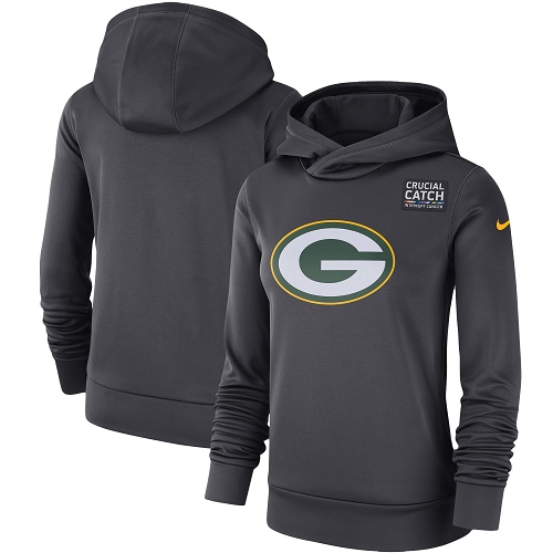 Women's Green Bay Packers Nike Anthracite Crucial Catch Performance Pullover Hoodie Women's Green Bay Packers Nike Anthracite Crucial Catch Performance Pullover Hoodie