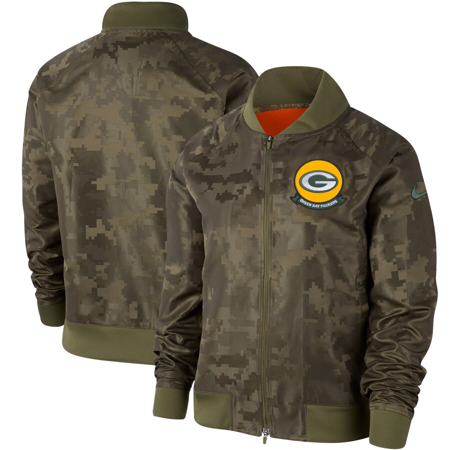 Women's Green Bay Packers Nike Olive 2019 Salute To Service Full Zip Bomber Jacket Women's Green Bay Packers Nike Olive 2019 Salute To Service Full Zip Bomber Jacket