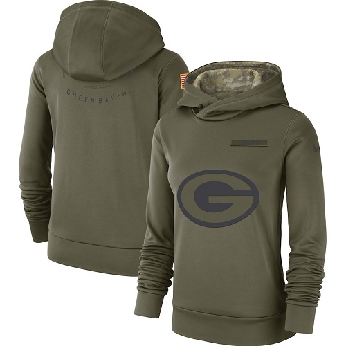 Women's Green Bay Packers Nike Olive Salute to Service Sideline Therma Performance Pullover Hoodie Women's Green Bay Packers Nike Olive Salute to Service Sideline Therma Performance Pullover Hoodie