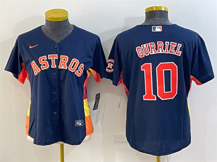 Women's Houston Astros #10 Yuli Gurriel Navy With Patch Cool Base Stitched Baseball Jerseys(Run Small)