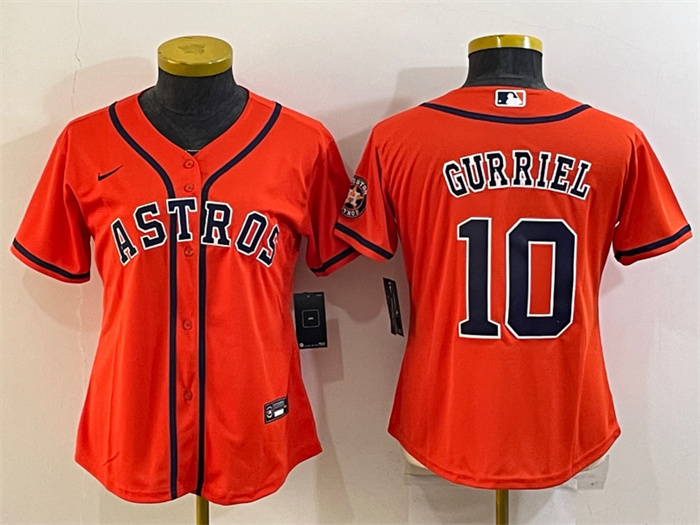 Women's Houston Astros #10 Yuli Gurriel Orange With Patch Cool Base Stitched Baseball Jersey(Run Small) 1