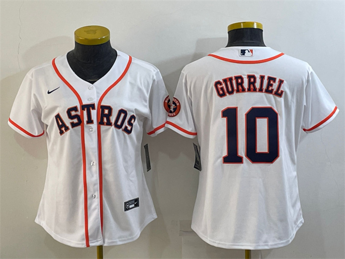 Women's Houston Astros #10 Yuli Gurriel White With Patch Cool Base Stitched Baseball Jerseys(Run Small)