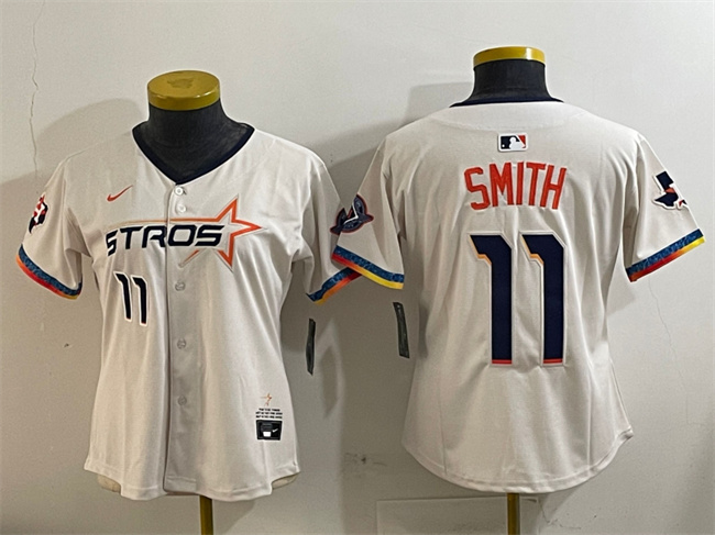 Women's Houston Astros #11 Cam Smith Cream 2025 City Connect With Texas Patch Limited Stitched Baseball Jersey(Run Small) Women's Houston Astros #11 Cam Smith Cream 2025 City Connect With Texas Patch Limited Stitched Baseball Jersey(Run Small)
