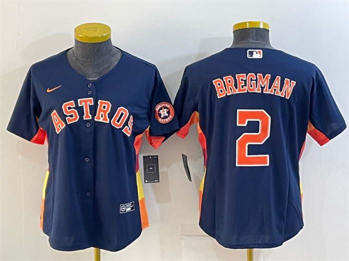 Women's Houston Astros #2 Alex Bregman Navy With Patch Cool Base Stitched Baseball Jerseys(Run Small)