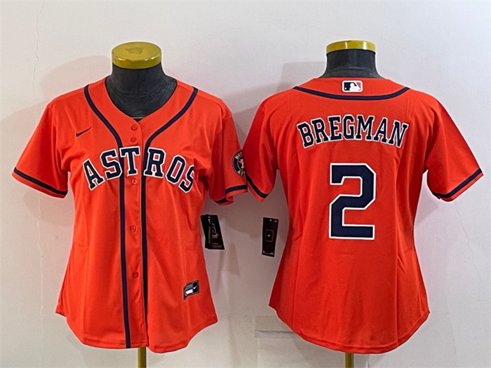Women's Houston Astros #2 Alex Bregman Orange With Patch Cool Base Stitched Baseball Jerseys(Run Small)