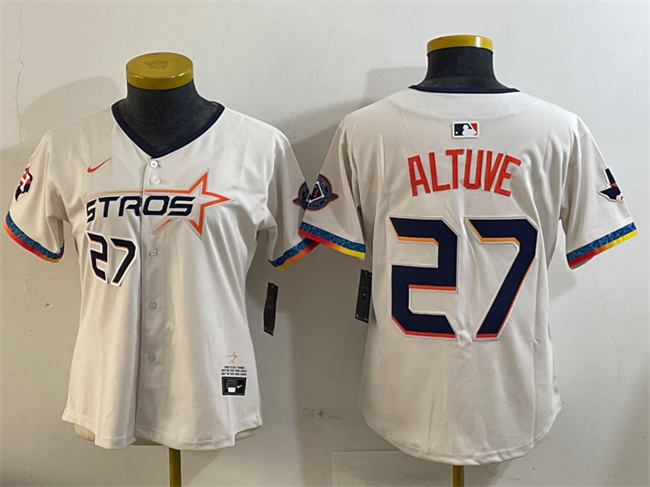 Women's Houston Astros #27 Jose Altuve Cream 2025 City Connect With Texas Patch Limited Stitched Baseball Jersey(Run Small) Women's Houston Astros #27 Jose Altuve Cream 2025 City Connect With Texas Patch Limited Stitched Baseball Jersey(Run Small)
