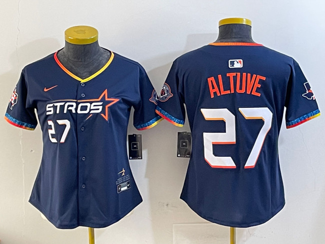 Women's Houston Astros #27 Jose Altuve Navy 2025 City Connect With Texas Patch Limited Stitched Baseball Jersey(Run Small) Women's Houston Astros #27 Jose Altuve Navy 2025 City Connect With Texas Patch Limited Stitched Baseball Jersey(Run Small)
