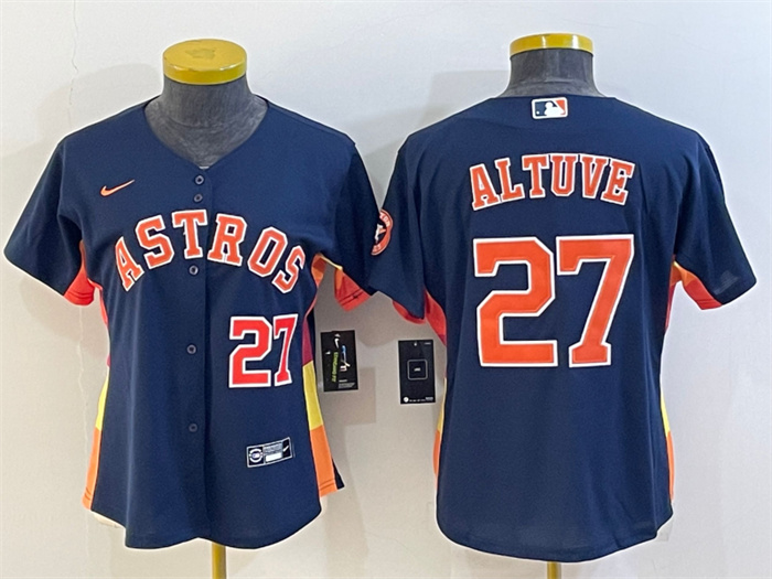 Women's Houston Astros #27 Jose Altuve Navy With Patch Cool Base Stitched Baseball Jersey(Run Small) 1