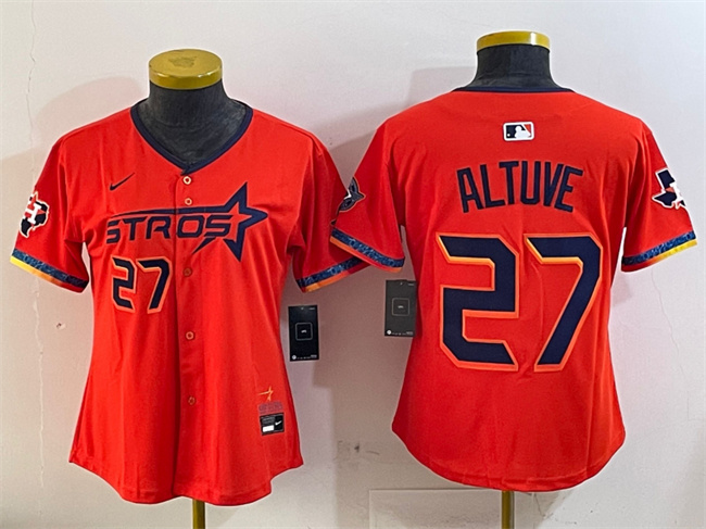 Women's Houston Astros #27 Jose Altuve Orange 2025 City Connect With Texas Patch Limited Stitched Baseball Jersey(Run Small) Women's Houston Astros #27 Jose Altuve Orange 2025 City Connect With Texas Patch Limited Stitched Baseball Jersey(Run Small)