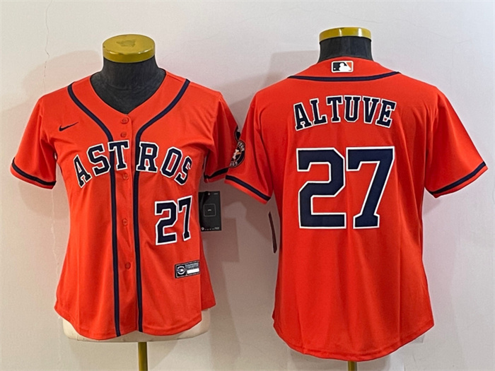 Women's Houston Astros #27 Jose Altuve Orange With Patch Cool Base Stitched Baseball Jersey(Run Small) 1