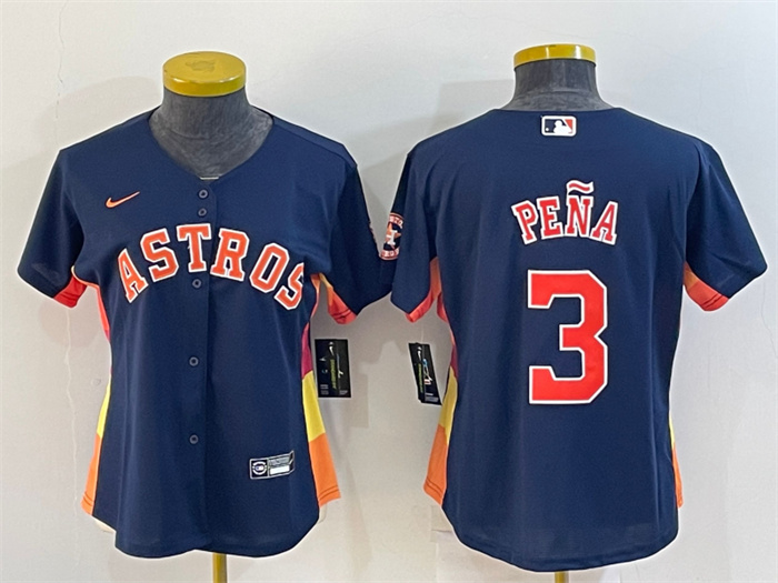 Women's Houston Astros #3 Jeremy Pe?a Navy With Patch Cool Base Stitched Baseball Jersey(Run Small) 1