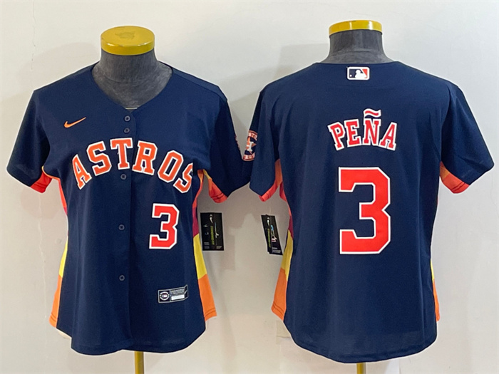 Women's Houston Astros #3 Jeremy Pe?a Navy With Patch Cool Base Stitched Baseball Jersey(Run Small)