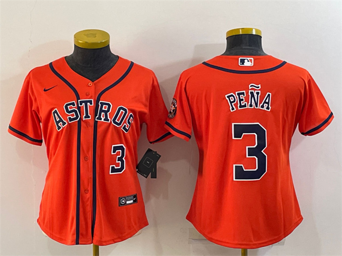 Women's Houston Astros #3 Jeremy Pe?a Orange With Patch Cool Base Stitched Baseball Jersey(Run Small) 1