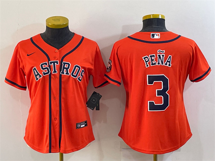 Women's Houston Astros #3 Jeremy Pe?a Orange With Patch Cool Base Stitched Baseball Jersey(Run Small)