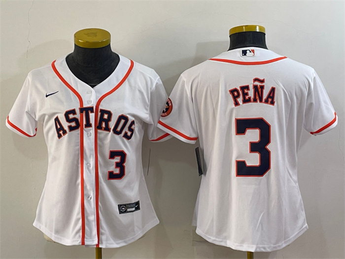 Women's Houston Astros #3 Jeremy Pe?a White With Patch Cool Base Stitched Baseball Jersey(Run Small) 1