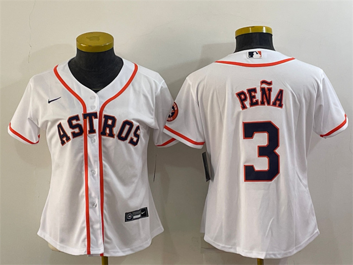 Women's Houston Astros #3 Jeremy Pe?a White With Patch Cool Base Stitched Baseball Jersey(Run Small)