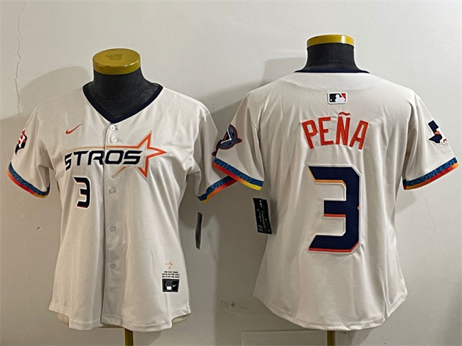 Women's Houston Astros #3 Jeremy Pena Cream 2025 City Connect With Texas Patch Limited Stitched Baseball Jersey(Run Small) Women's Houston Astros #3 Jeremy Pena Cream 2025 City Connect With Texas Patch Limited Stitched Baseball Jersey(Run Small)