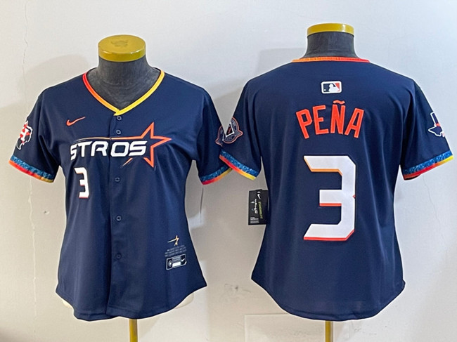 Women's Houston Astros #3 Jeremy Pena Navy 2025 City Connect With Texas Patch Limited Stitched Baseball Jersey(Run Small) Women's Houston Astros #3 Jeremy Pena Navy 2025 City Connect With Texas Patch Limited Stitched Baseball Jersey(Run Small)