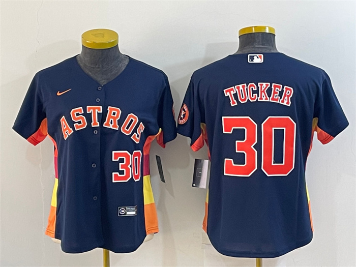 Women's Houston Astros #30 Kyle Tucker Navy With Patch Cool Base Stitched Baseball Jersey(Run Small)s