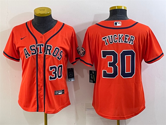 Women's Houston Astros #30 Kyle Tucker Orange With Patch Cool Base Stitched Baseball Jerseys(Run Small)