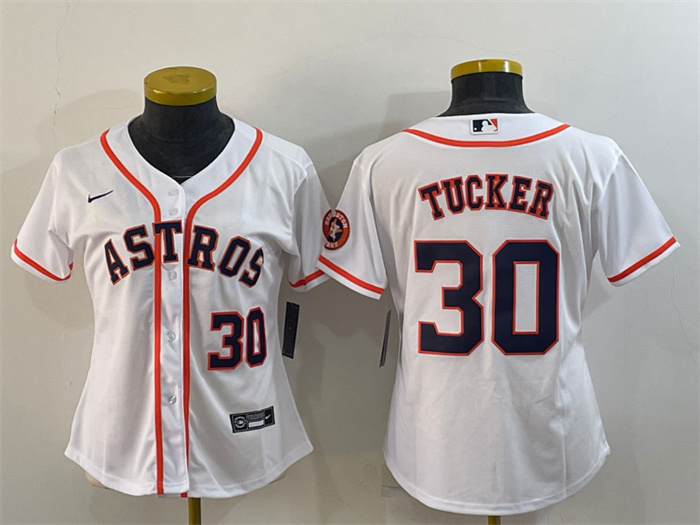 Women's Houston Astros #30 Kyle Tucker White With Patch Cool Base Stitched Baseball Jersey(Run Small)s