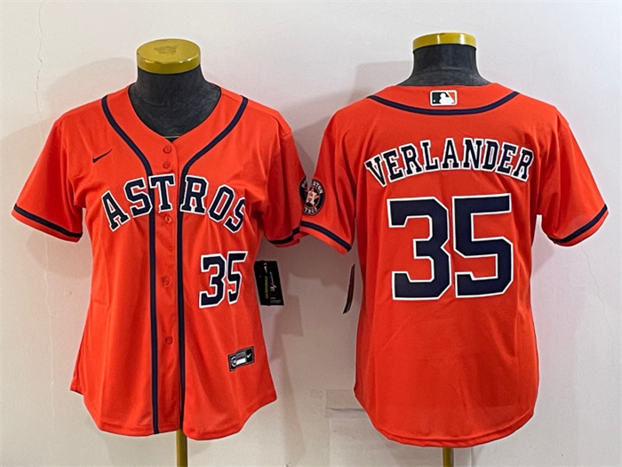 Women's Houston Astros #35 Justin Verlander Orange With Patch Cool Base Stitched Baseball Jerseys(Run Small)