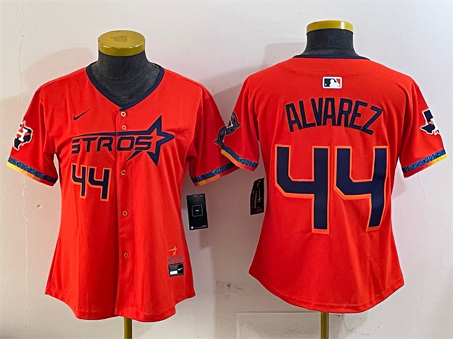 Women's Houston Astros #44 Yordan Alvarez Orange 2025 City Connect With Texas Patch Limited Stitched Baseball Jersey(Run Small) Women's Houston Astros #44 Yordan Alvarez Orange 2025 City Connect With Texas Patch Limited Stitched Baseball Jersey(Run Small)
