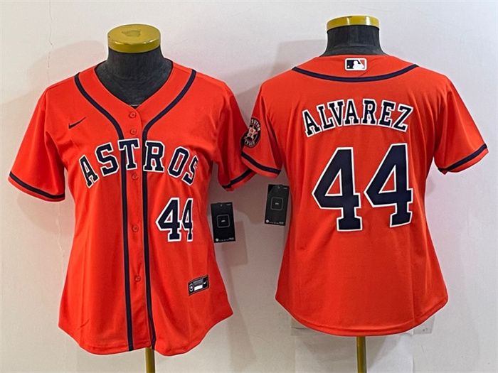 Women's Houston Astros #44 Yordan Alvarez Orange With Patch Cool Base Stitched Baseball Jersey(Run Small) 1