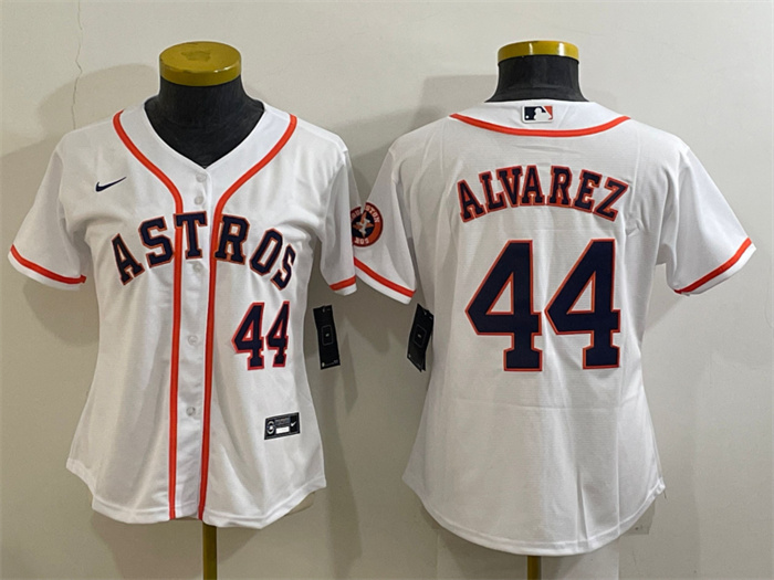 Women's Houston Astros #44 Yordan Alvarez White With Patch Cool Base Stitched Baseball Jersey(Run Small)